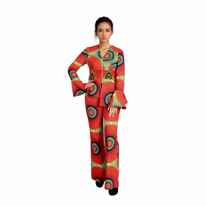 Bold African Print Blazer & Wide Leg Pants Set for Women W250214