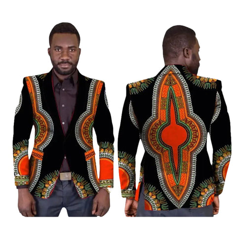 Men's African Dashiki Print Single Button Blazer Jacket M250120