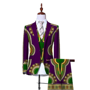 African Print 3-Piece Slim Fit Men's Suit – Jacket, Vest, & Pants M250124