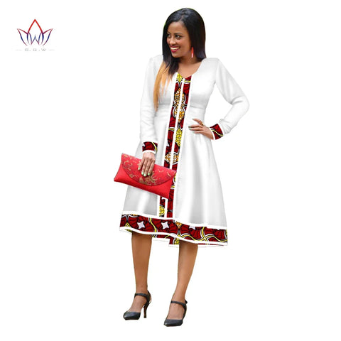 Elegant Ethiopian Print Maxi Dress – African Long Sleeve Robe W250185
