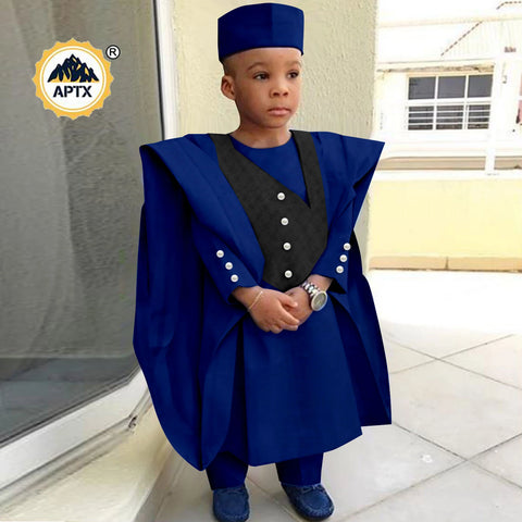 Boys' African Print 3-Piece Set – Shirt, Pants & Hat K250115