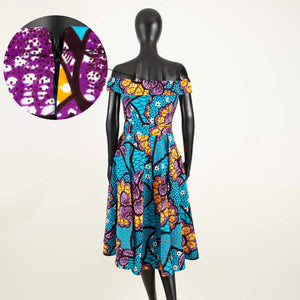 Vibrant Ankara Off-Shoulder Mid-Calf Dress for Women W250200