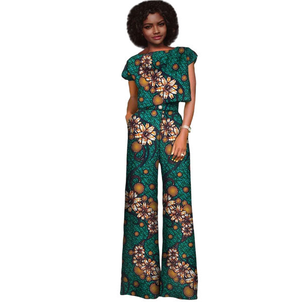 Vibrant African Print Crop Top & Pants Set for Women W250204