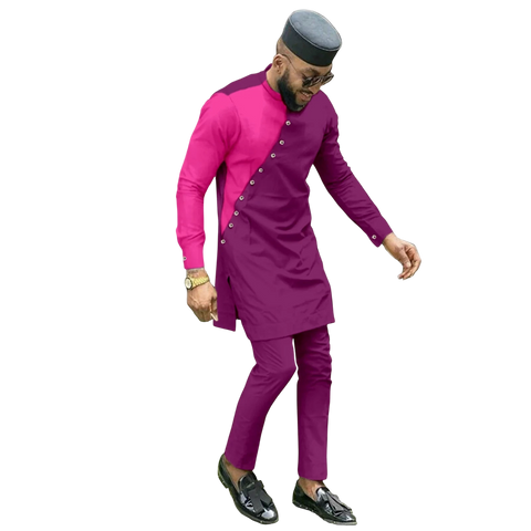 Bazin Riche 3-Piece African Men's Set – Shirt, Pants & Hat M250199