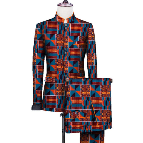 Men’s African 2-Piece Bazin Suit – Blazer & Pants Set for Weddings M250112