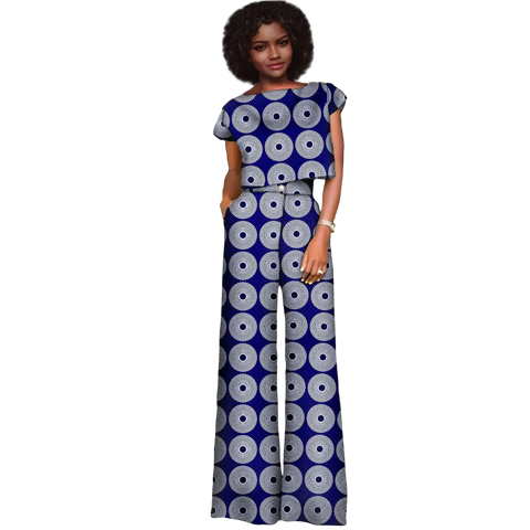 Vibrant African Print Crop Top & Pants Set for Women W250204