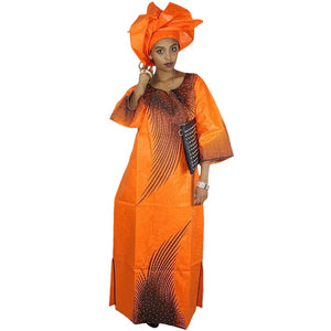 Elegant African Embroidered Dashiki Cotton Dress for Women W250143