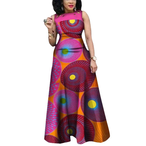 Vibrant African Print Sleeveless Maxi Dress for Women W250192