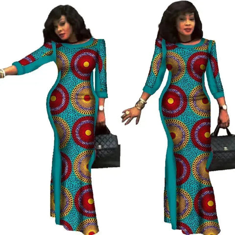 Elegant African Wax Print Long Dress for Women W250186
