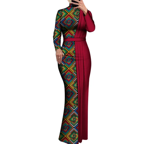 Elegant Dashiki Print Long Bodycon Dress for Special Occasions W250212