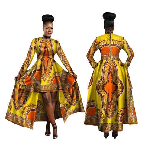 Kente Dashiki Maxi Dress – Vibrant African Print Cotton Gown W250126