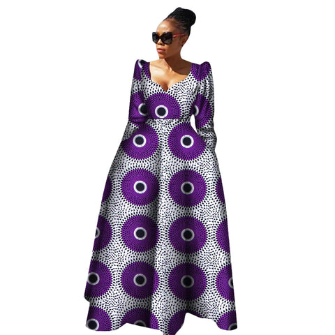 Elegant African Maxi Dress with Full Sleeves & Vibrant Prints W250172