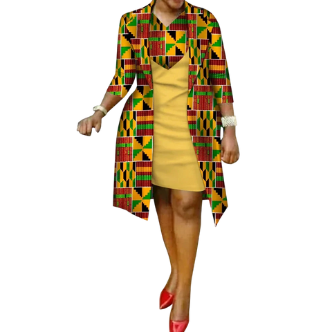 Vibrant African Print 2-Piece Dress & Suit Coat Set for Women W250219