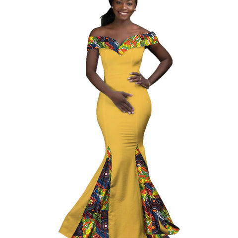 Elegant African Wax Print Maxi Dress for Evening & Special Events W250171
