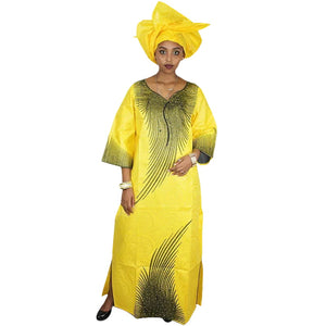 Elegant African Embroidered Dashiki Cotton Dress for Women W250143