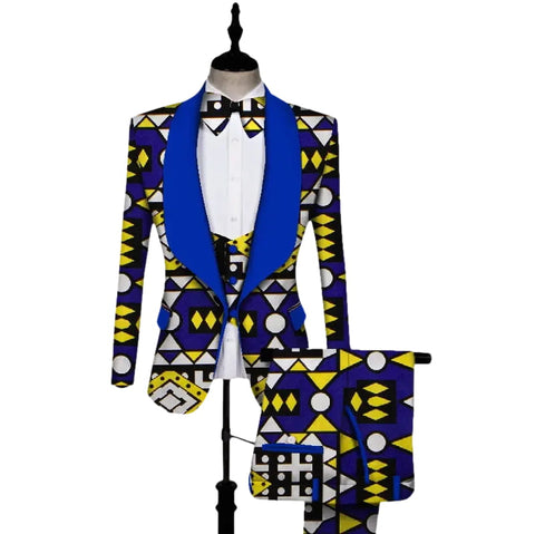 Dashiki 3-Piece Set for Men – Bold African Print Top, Vest & Trousers M250104