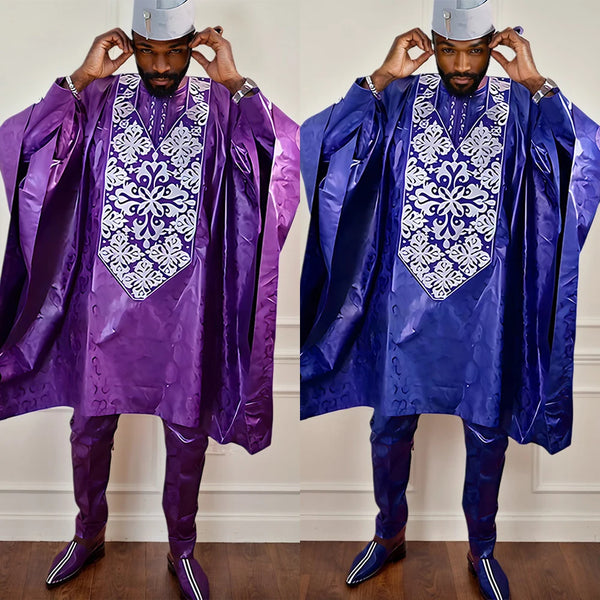 Elegant Bazin Riche Agbada Dashiki Set for Men – 3 Piece Suit M250222