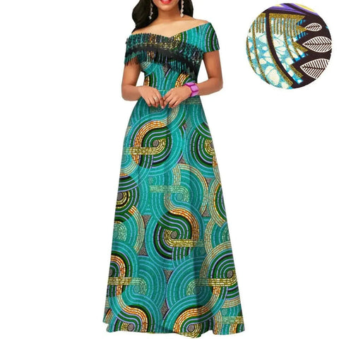 Ankara Print Cotton Maxi Dress with Tassels – Floor Length Elegance W250201