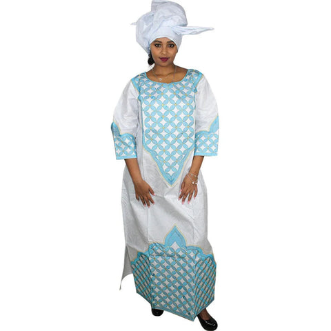 Elegant African Bazin Riche Embroidered Dress with Scarf W250139