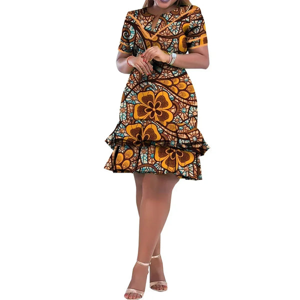 Vibrant Ankara Print Short Sleeve African Dress for Women W250179