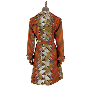 African Ankara Batik Print Cotton Trench Coat for Women W250211