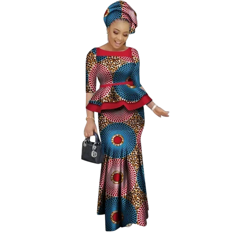 Vibrant African Print Two-Piece Skirt Set for Women W250227