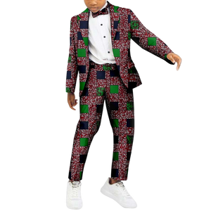 Boys African Patchwork Dashiki Outfit – 2 Piece Set with Shirt & Pants K250114