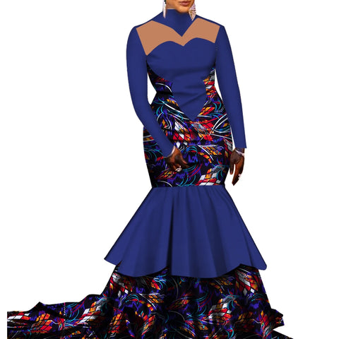 Elegant African Pleated Patchwork Gown for Weddings & Parties W250168
