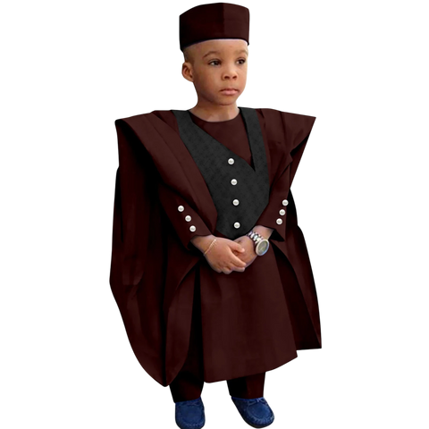 Boys' African Print 3-Piece Set – Shirt, Pants & Hat K250115