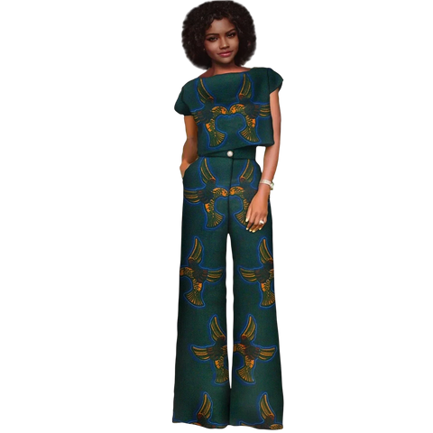 Vibrant African Print Crop Top & Pants Set for Women W250204