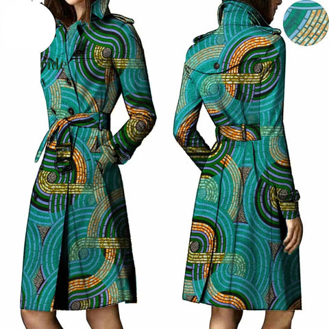 African Ankara Batik Print Cotton Trench Coat for Women W250211