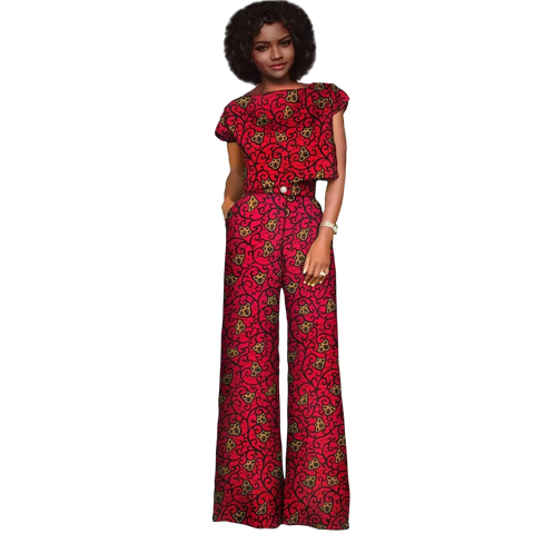 Vibrant African Print Crop Top & Pants Set for Women W250204