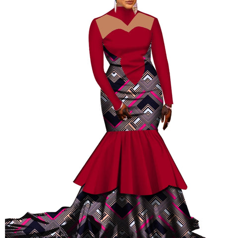 Elegant African Pleated Patchwork Gown for Weddings & Parties W250168