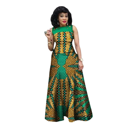 Vibrant African Print Sleeveless Maxi Dress for Women W250192