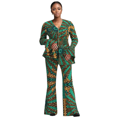 Bold African Print Blazer & Wide Leg Pants Set for Women W250214