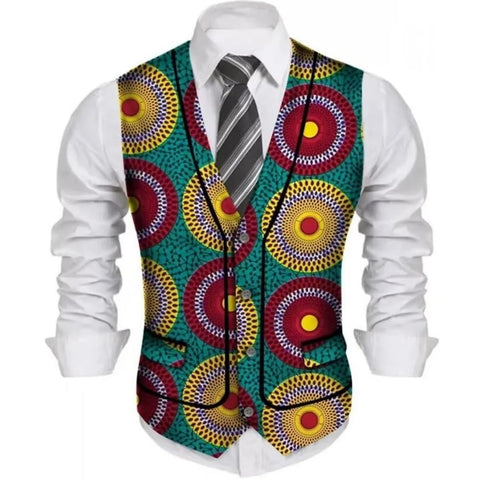 Men’s African Print Slim Fit Bazin Vest – Wedding & Business Style M250184