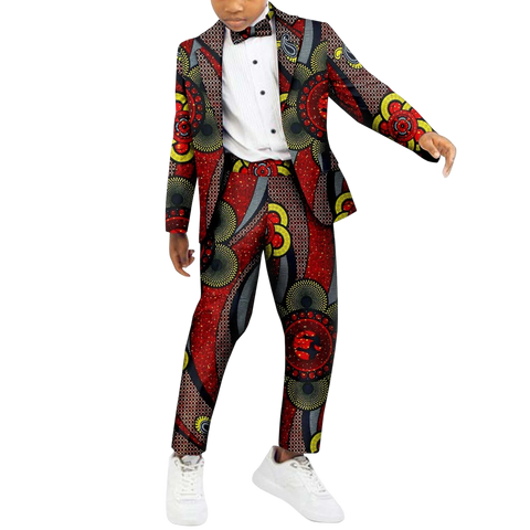 Boys African Patchwork Dashiki Outfit – 2 Piece Set with Shirt & Pants K250114