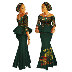 Handmade Off-Shoulder African Dashiki Print Crop Top & Skirt Set W250122