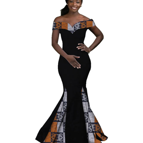 Elegant African Wax Print Maxi Dress for Evening & Special Events W250171