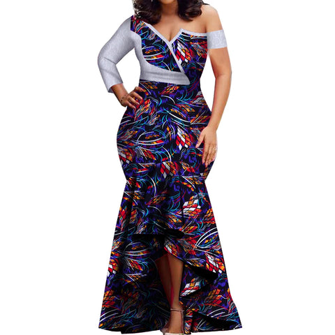 Spring Dashiki Lace Patchwork African Dress for Women W250190