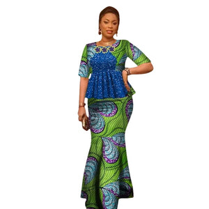 Vibrant Ankara Print Cotton Top & Maxi Skirt Set for Women W250101