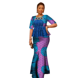 Vibrant Ankara Print Cotton Top & Maxi Skirt Set for Women W250101