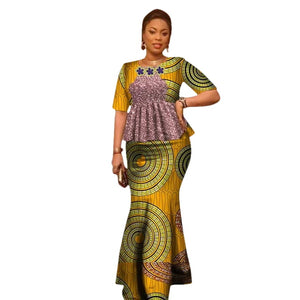 Vibrant Ankara Print Cotton Top & Maxi Skirt Set for Women W250101