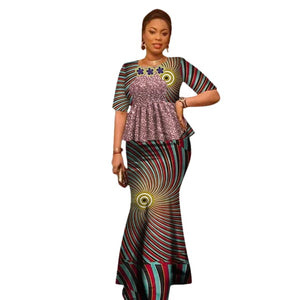 Vibrant Ankara Print Cotton Top & Maxi Skirt Set for Women W250101