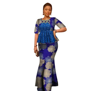 Vibrant Ankara Print Cotton Top & Maxi Skirt Set for Women W250101