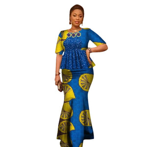 Vibrant Ankara Print Cotton Top & Maxi Skirt Set for Women W250101