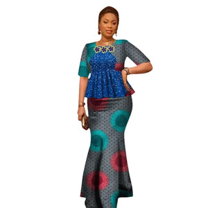 Vibrant Ankara Print Cotton Top & Maxi Skirt Set for Women W250101