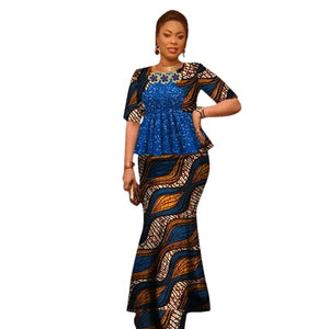 Vibrant Ankara Print Cotton Top & Maxi Skirt Set for Women W250101