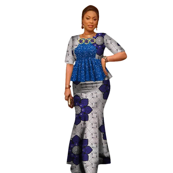 Vibrant Ankara Print Cotton Top & Maxi Skirt Set for Women W250101