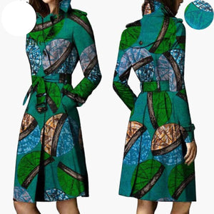 African Ankara Batik Print Cotton Trench Coat for Women W250211